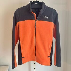 North Face Full Zip-Up Fleece Jacket in Orange & Gray Boys Large (14/16)